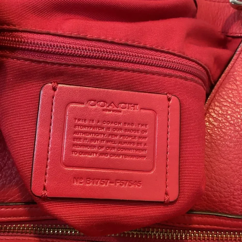 Coach Purse Handbag Leather Large Lexy Red Pebbled Shoulder Bag Pocketbook